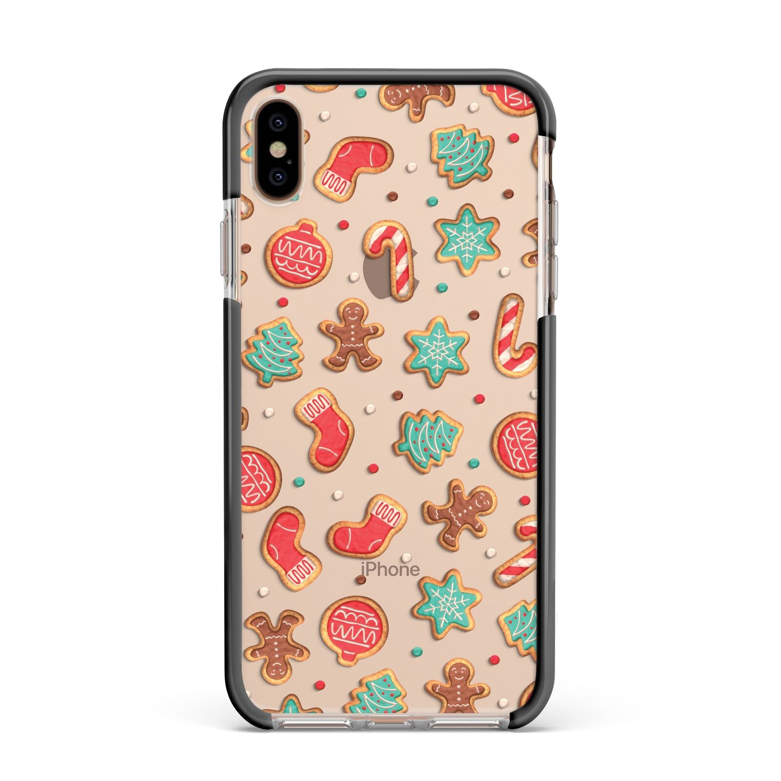 Gingerbread Christmas Apple iPhone Xs Max Impact Case Black Edge on Gold Phone