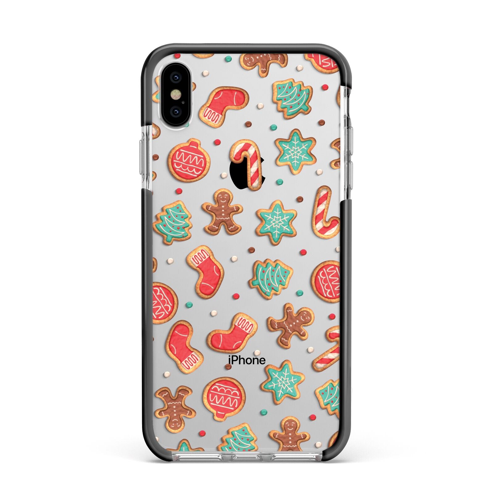Gingerbread Christmas Apple iPhone Xs Max Impact Case Black Edge on Silver Phone