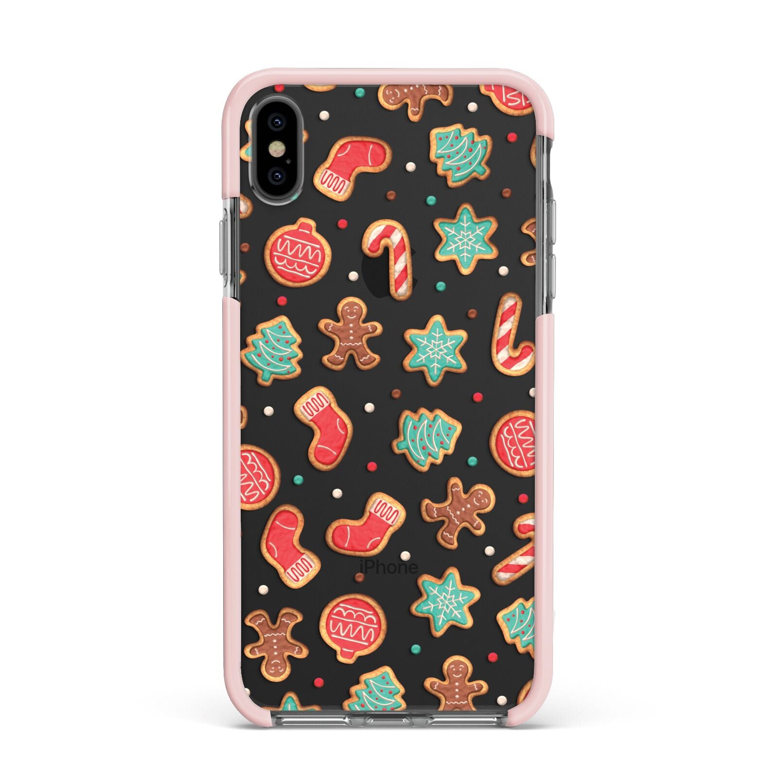 Gingerbread Christmas Apple iPhone Xs Max Impact Case Pink Edge on Black Phone