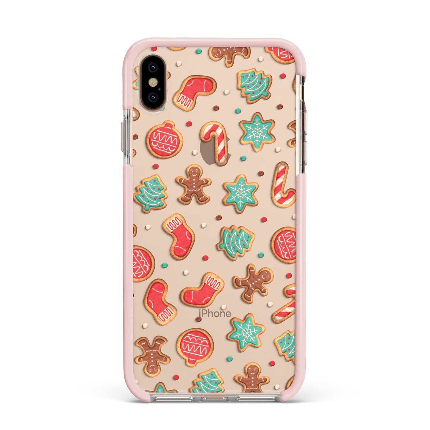 Gingerbread Christmas Apple iPhone Xs Max Impact Case Pink Edge on Gold Phone