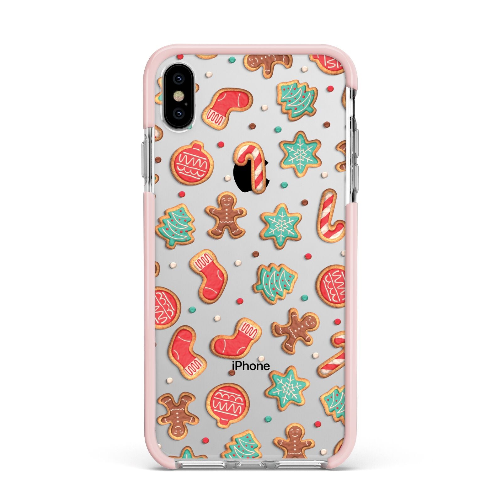 Gingerbread Christmas Apple iPhone Xs Max Impact Case Pink Edge on Silver Phone