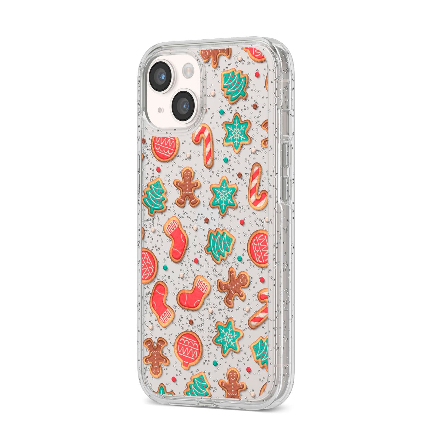 Gingerbread Christmas iPhone 14 Glitter Tough Case Starlight Angled Image