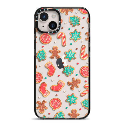 Gingerbread Christmas iPhone 14 Plus Black Impact Case on Silver phone