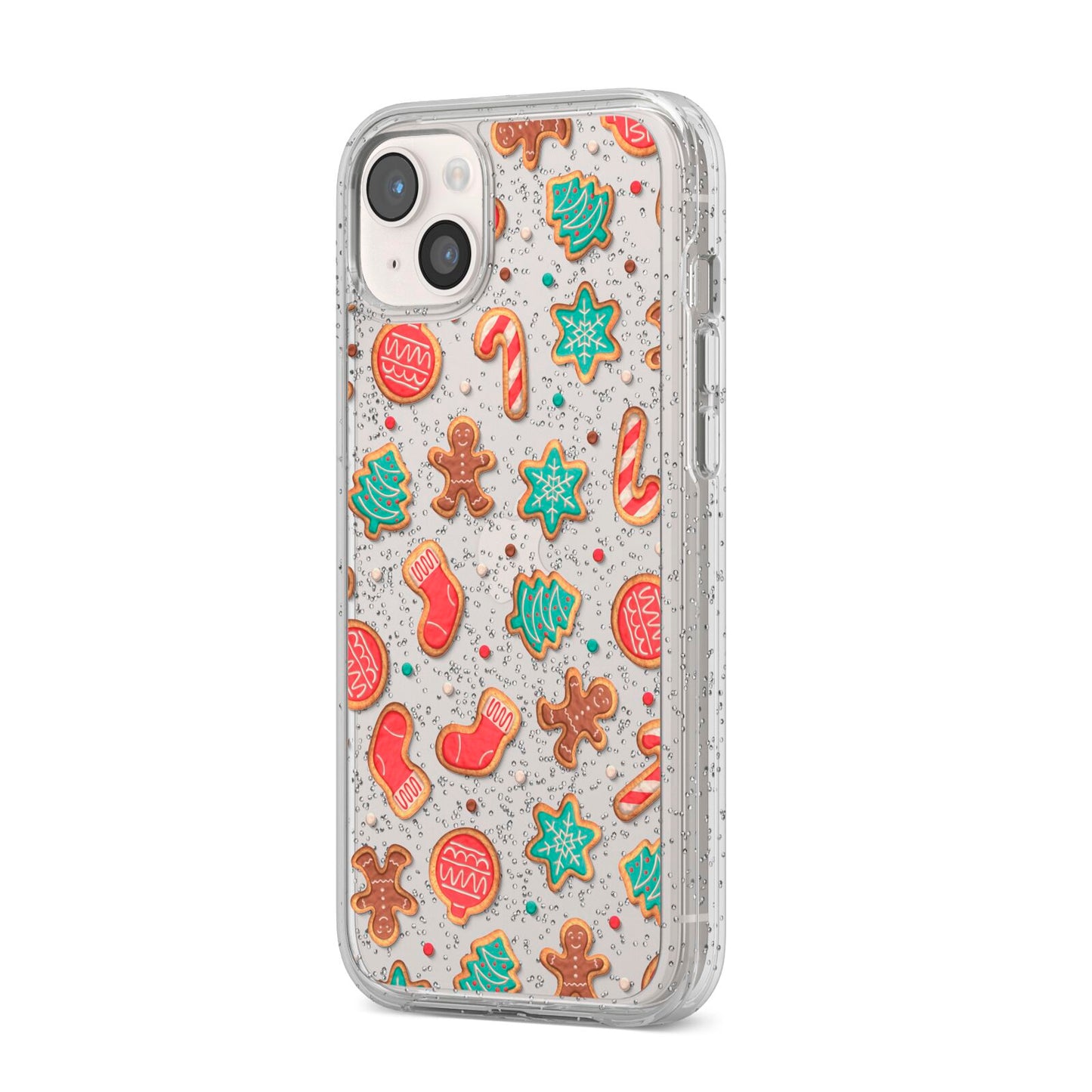 Gingerbread Christmas iPhone 14 Plus Glitter Tough Case Starlight Angled Image