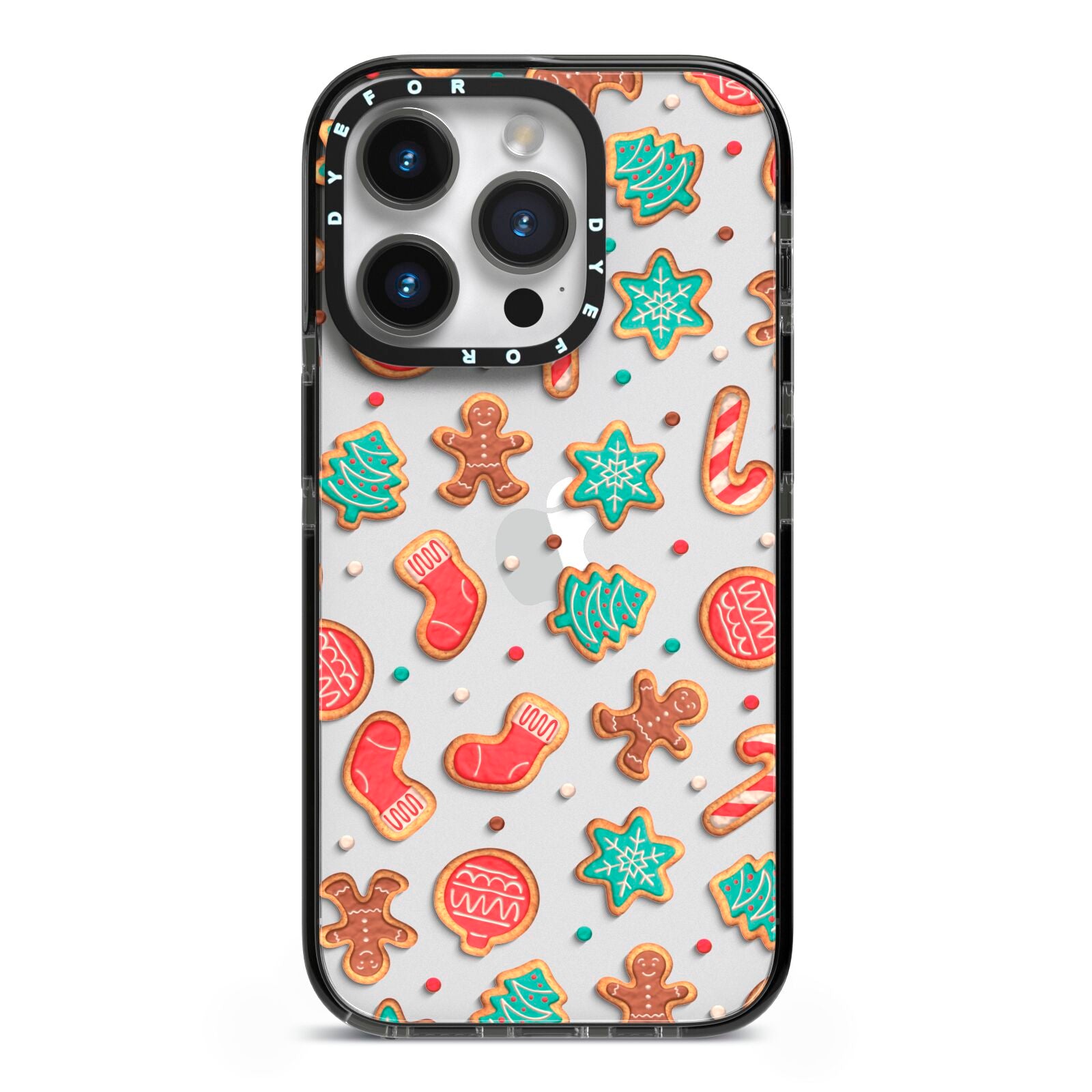 Gingerbread Christmas iPhone 14 Pro Black Impact Case on Silver phone