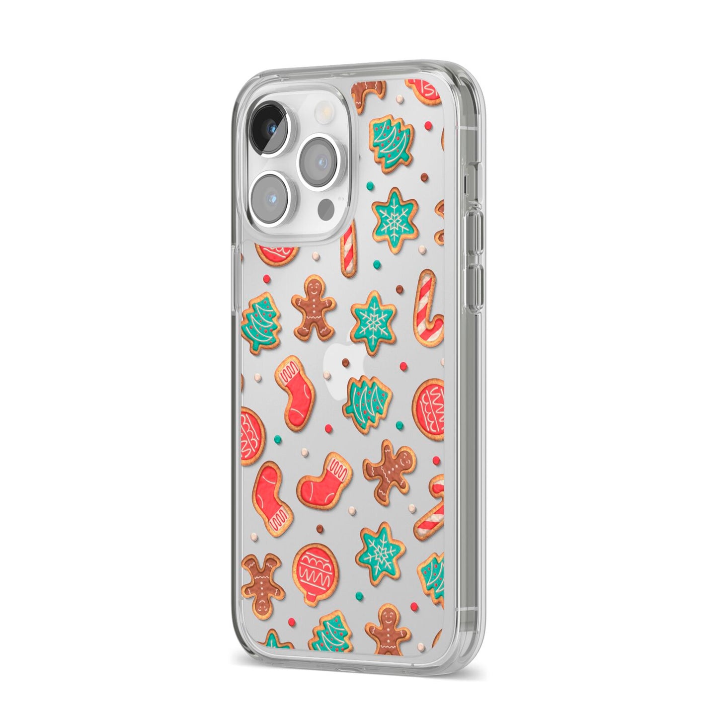 Gingerbread Christmas iPhone 14 Pro Max Clear Tough Case Silver Angled Image
