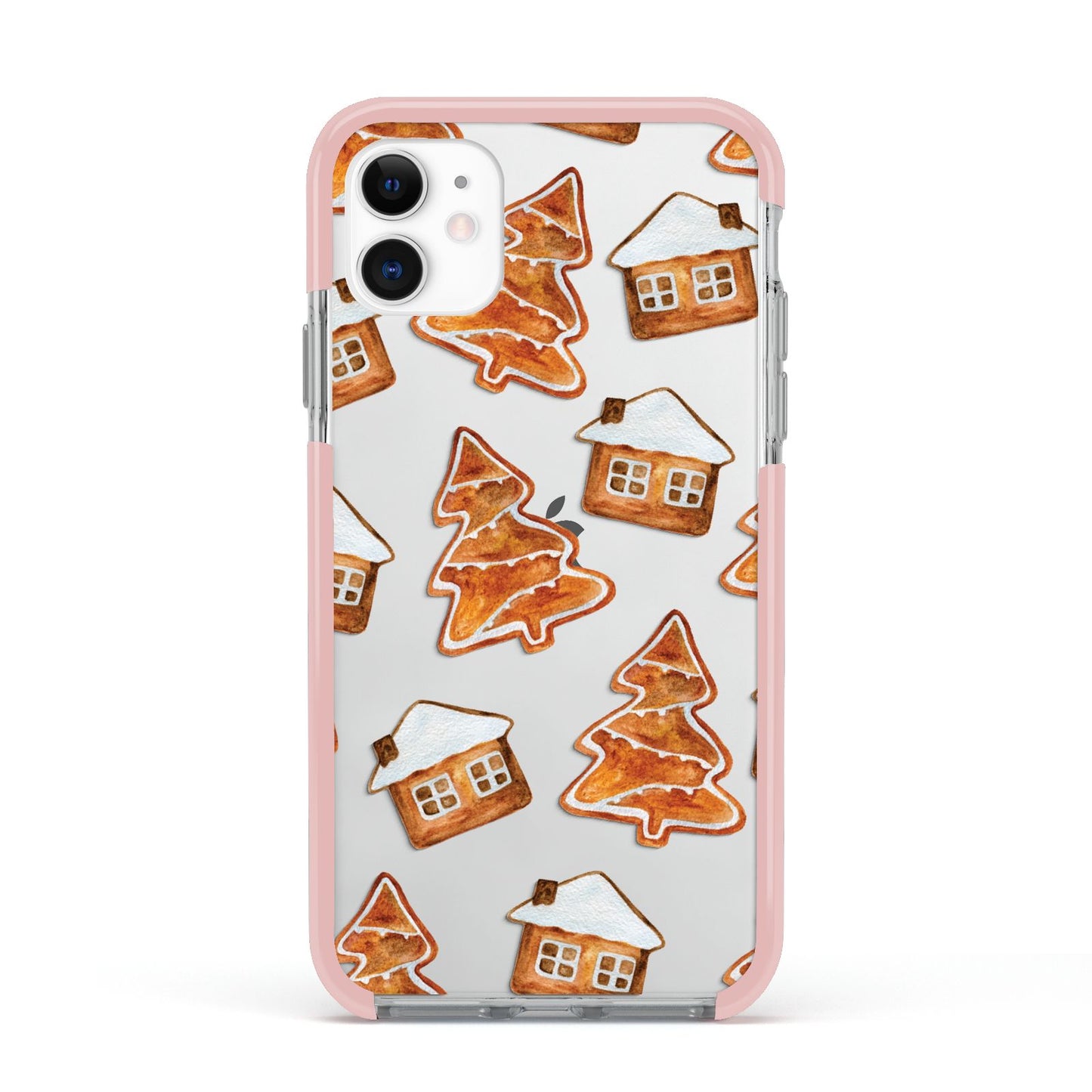 Gingerbread House Tree Apple iPhone 11 in White with Pink Impact Case