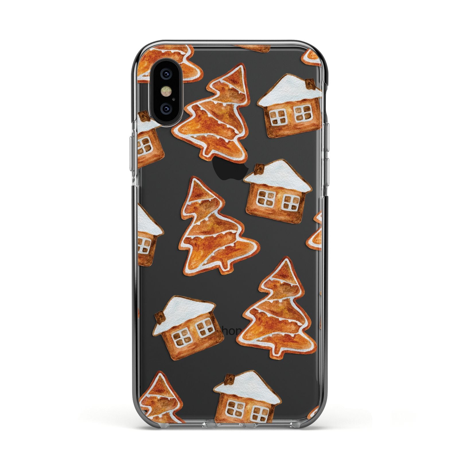 Gingerbread House Tree Apple iPhone Xs Impact Case Black Edge on Black Phone