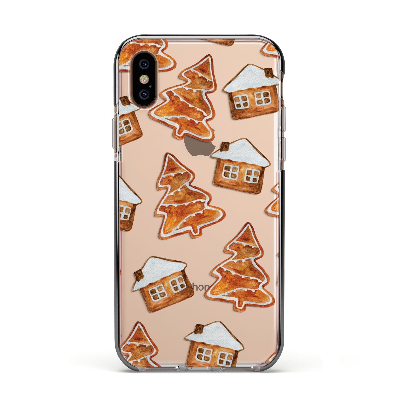Gingerbread House Tree Apple iPhone Xs Impact Case Black Edge on Gold Phone