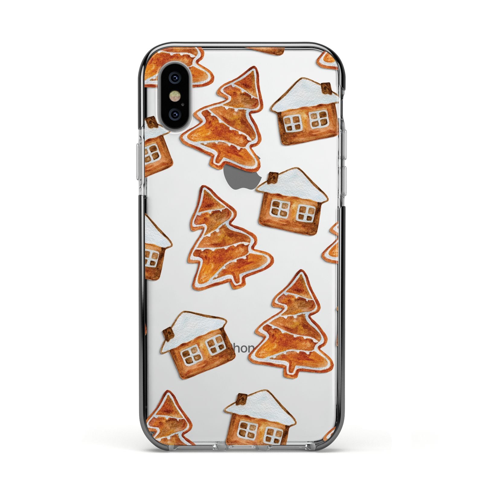 Gingerbread House Tree Apple iPhone Xs Impact Case Black Edge on Silver Phone