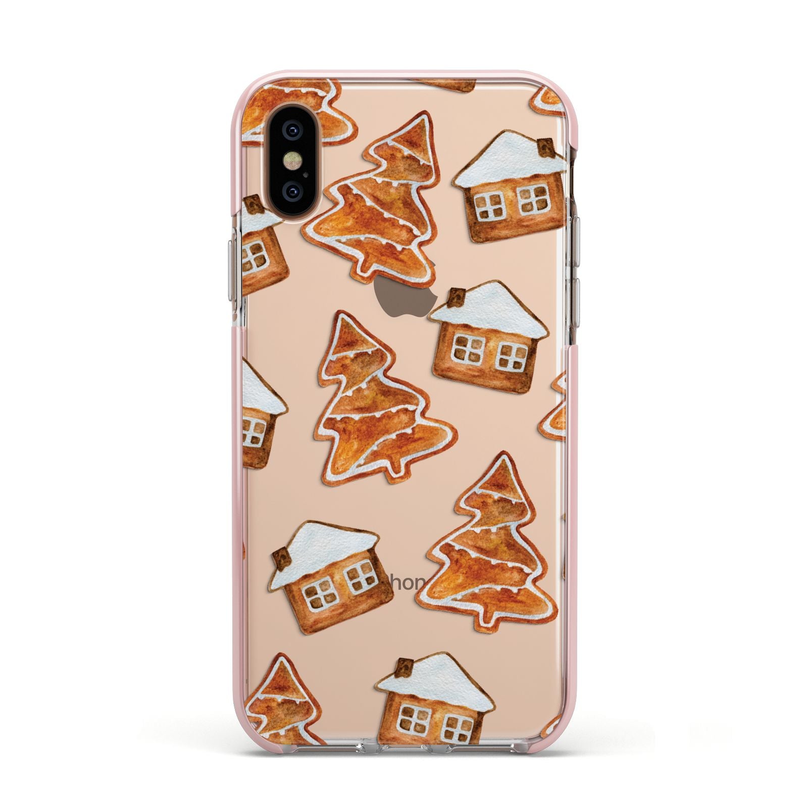 Gingerbread House Tree Apple iPhone Xs Impact Case Pink Edge on Gold Phone