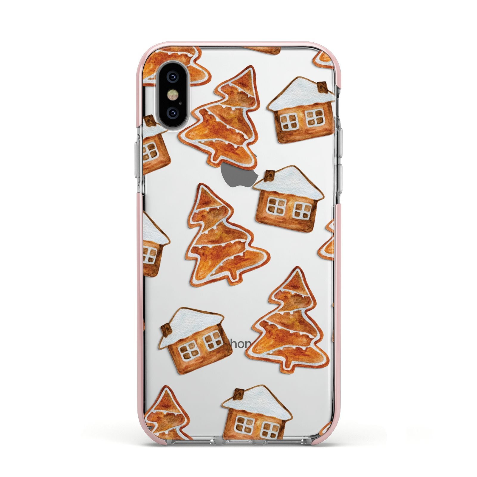 Gingerbread House Tree Apple iPhone Xs Impact Case Pink Edge on Silver Phone