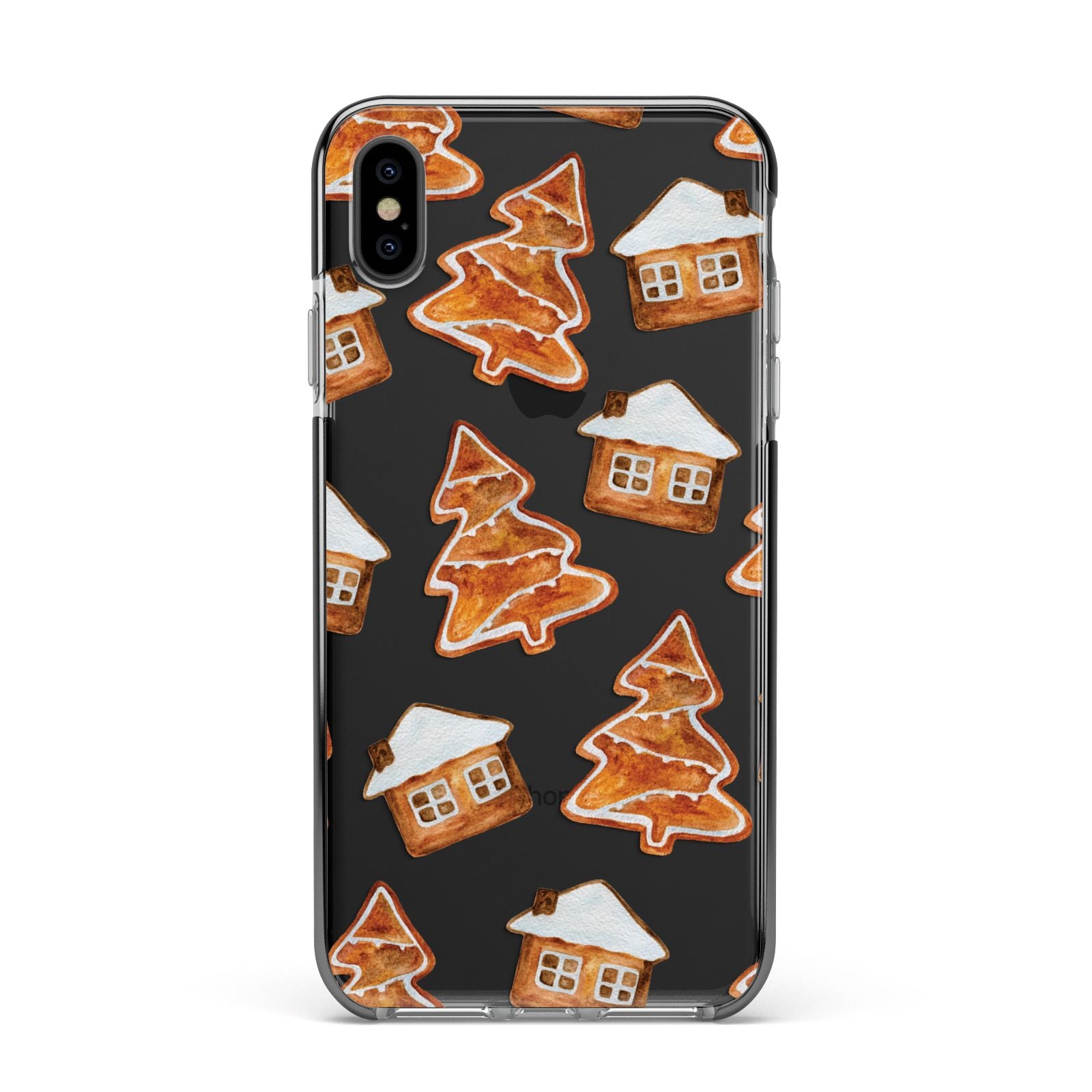 Gingerbread House Tree Apple iPhone Xs Max Impact Case Black Edge on Black Phone