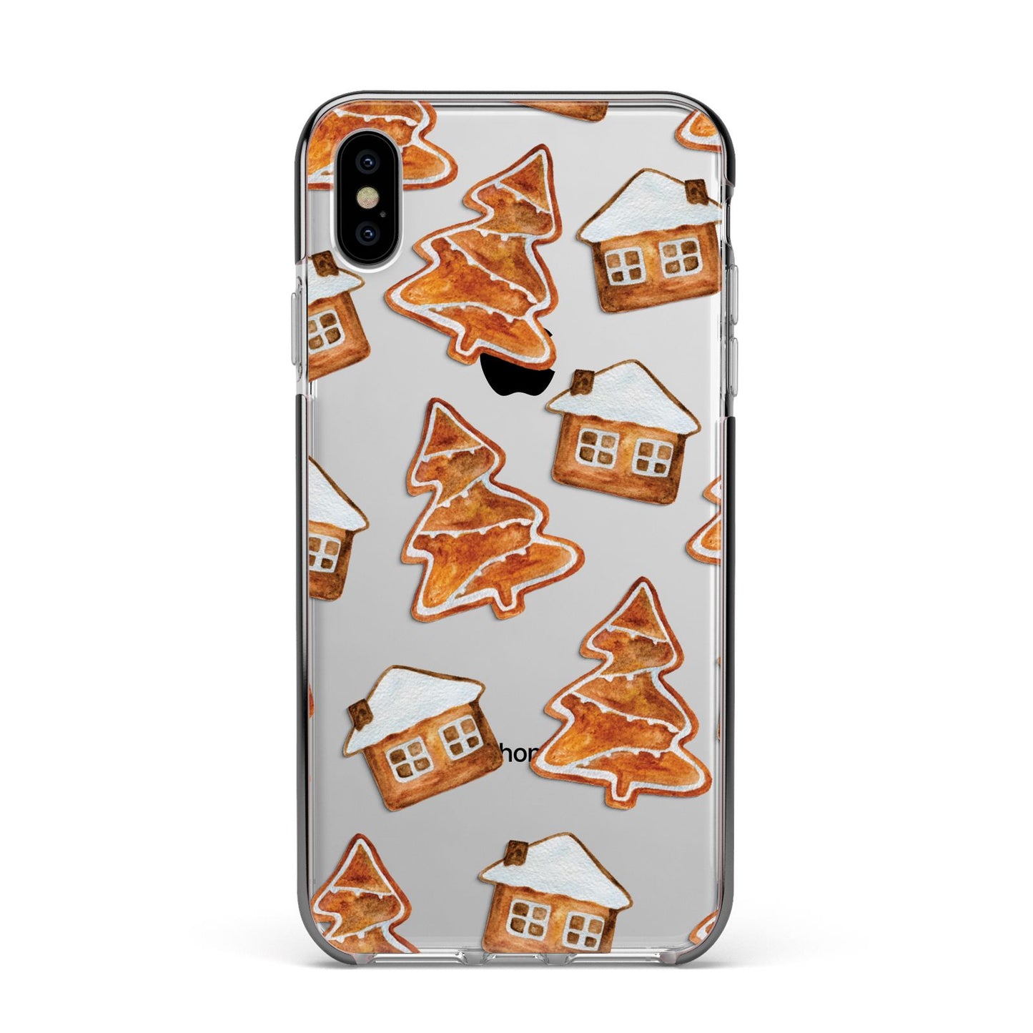 Gingerbread House Tree Apple iPhone Xs Max Impact Case Black Edge on Silver Phone