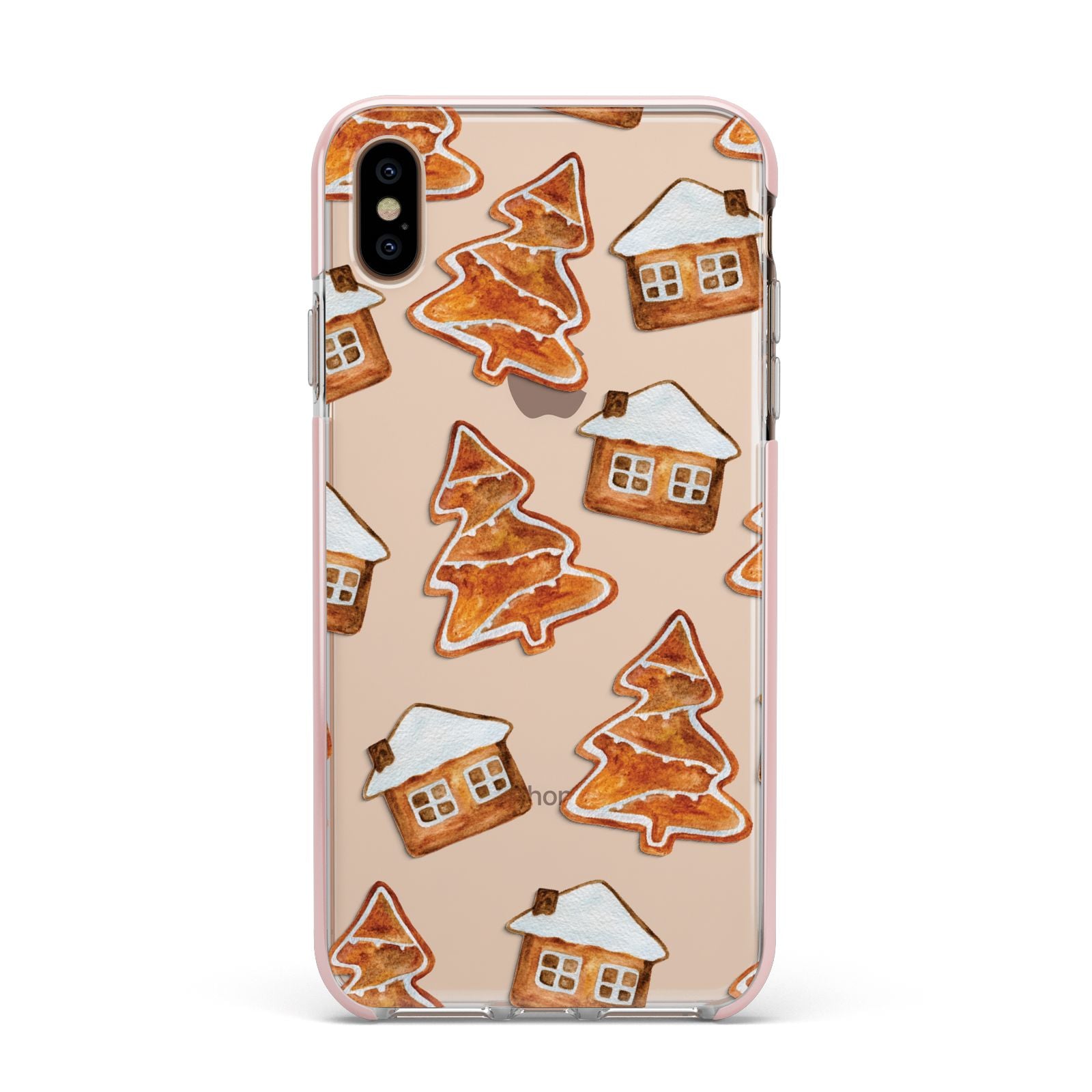 Gingerbread House Tree Apple iPhone Xs Max Impact Case Pink Edge on Gold Phone