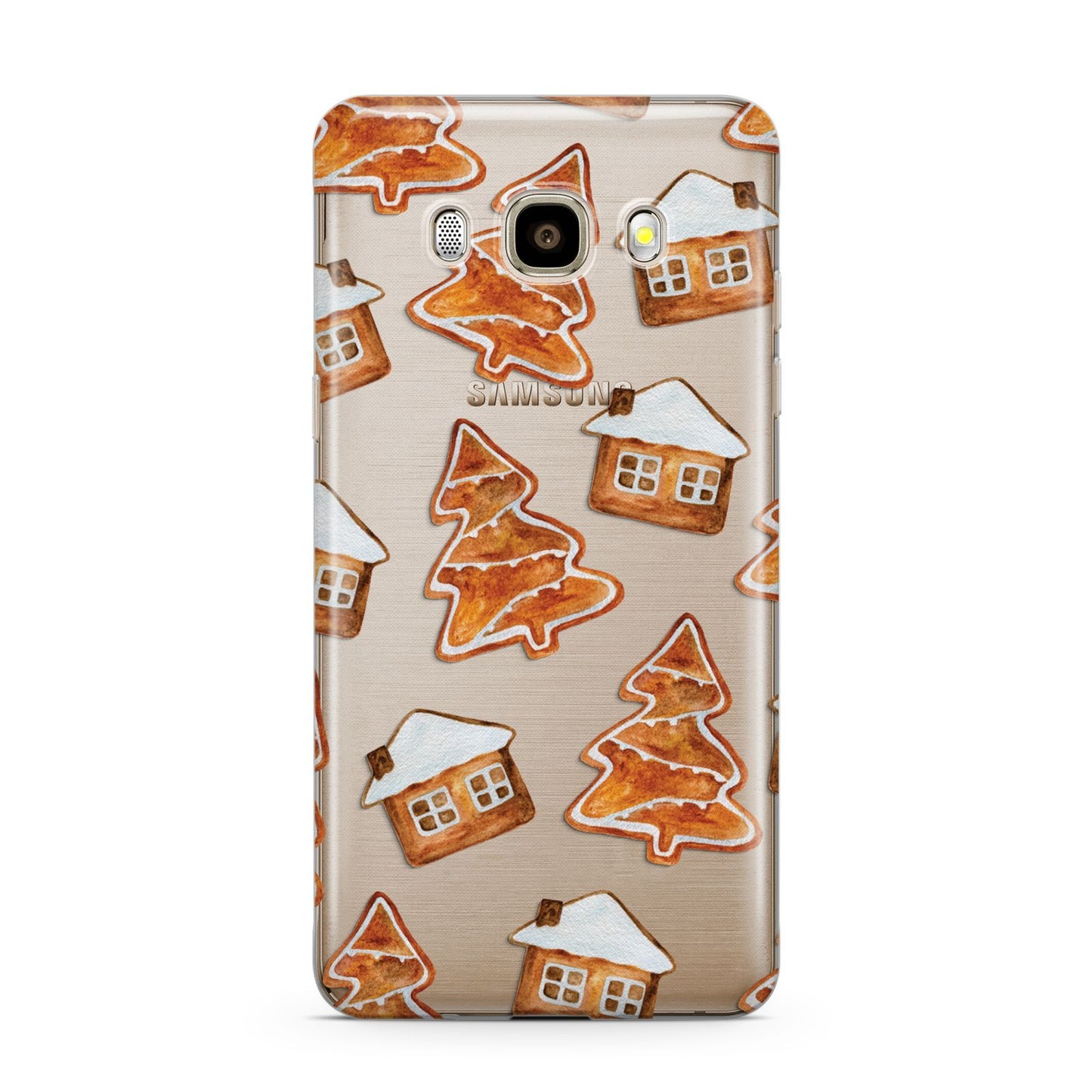 Gingerbread House Tree Samsung Galaxy J7 2016 Case on gold phone