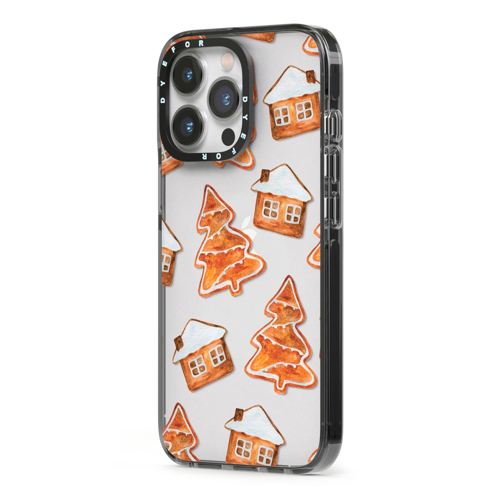 Gingerbread House Tree iPhone 13 Pro Black Impact Case Side Angle on Silver phone