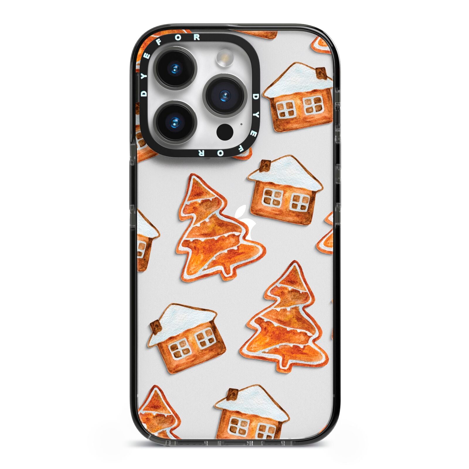 Gingerbread House Tree iPhone 14 Pro Black Impact Case on Silver phone