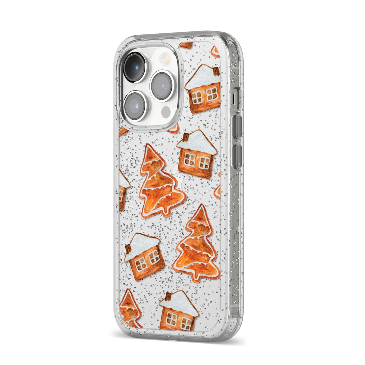 Gingerbread House Tree iPhone 14 Pro Glitter Tough Case Silver Angled Image