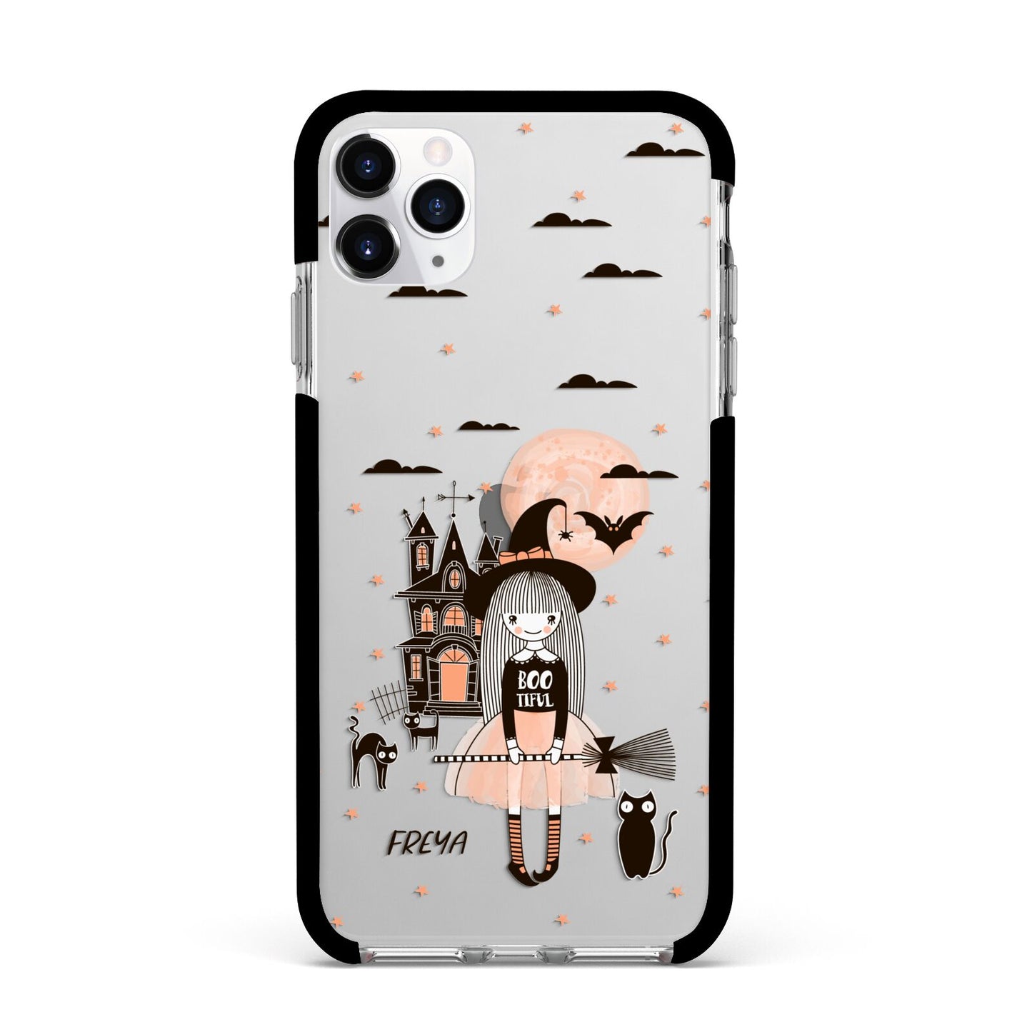 Girl Witch Apple iPhone 11 Pro Max in Silver with Black Impact Case
