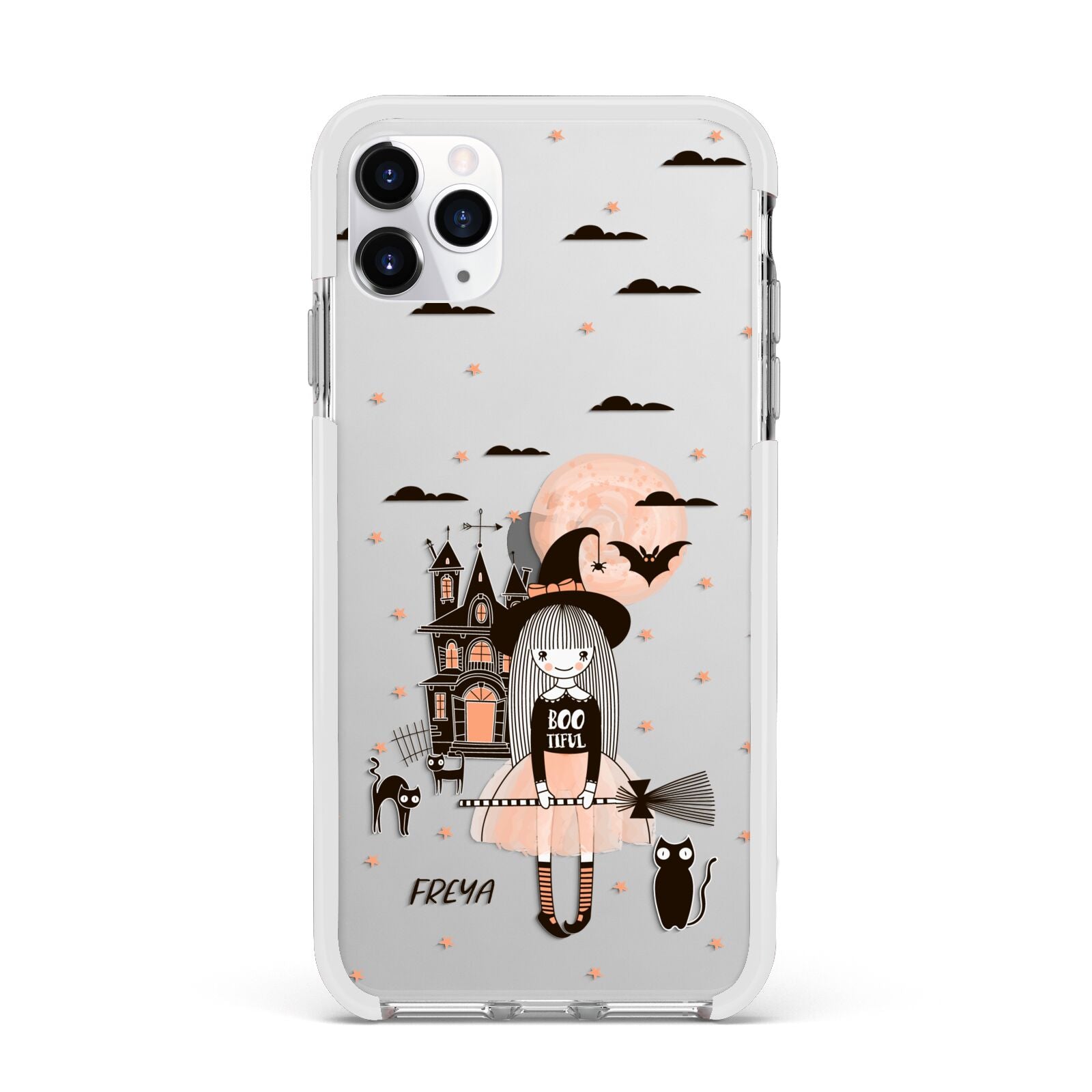 Girl Witch Apple iPhone 11 Pro Max in Silver with White Impact Case