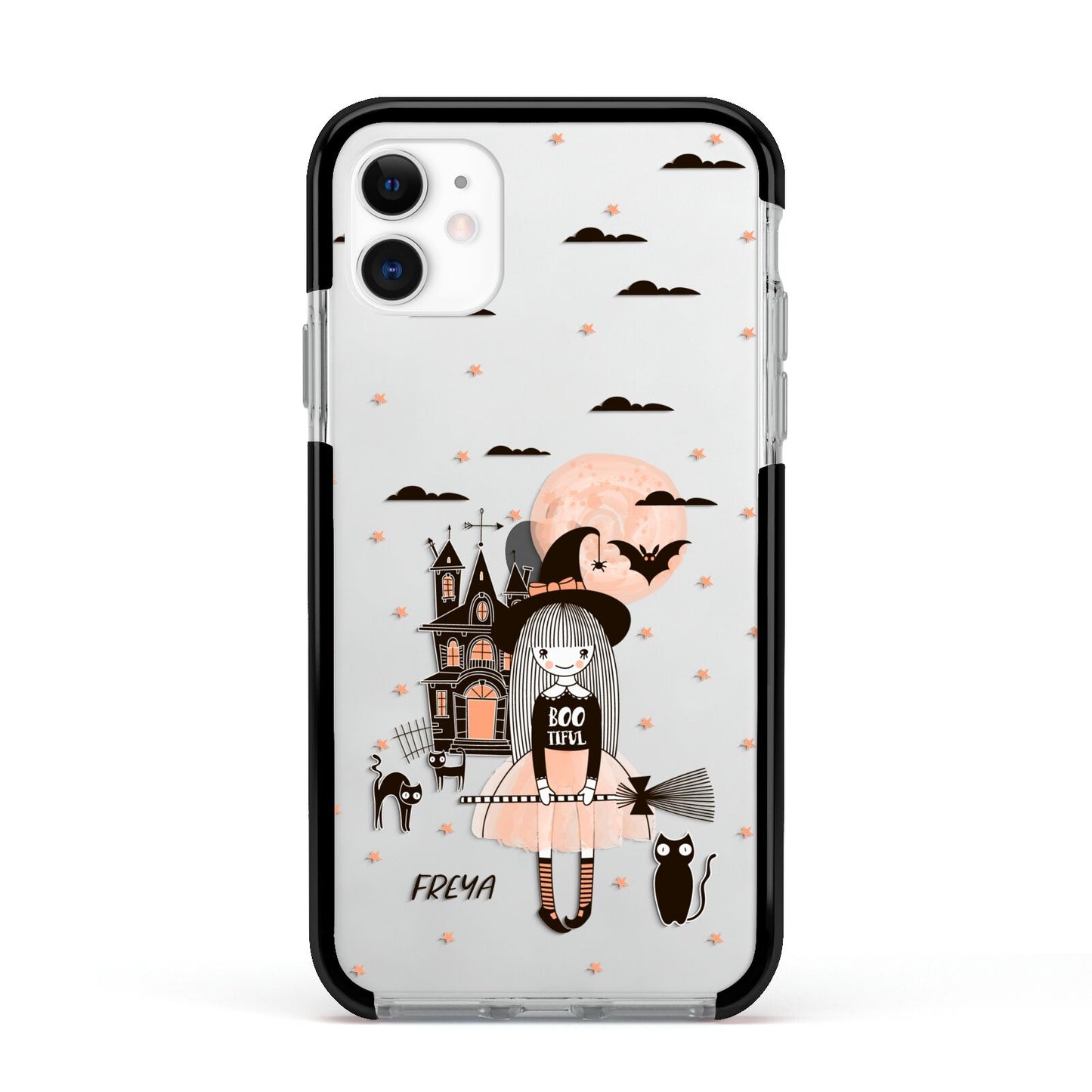 Girl Witch Apple iPhone 11 in White with Black Impact Case