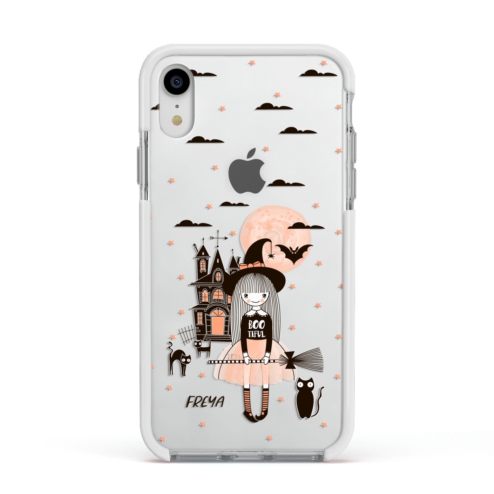 Girl Witch Apple iPhone XR Impact Case White Edge on Silver Phone