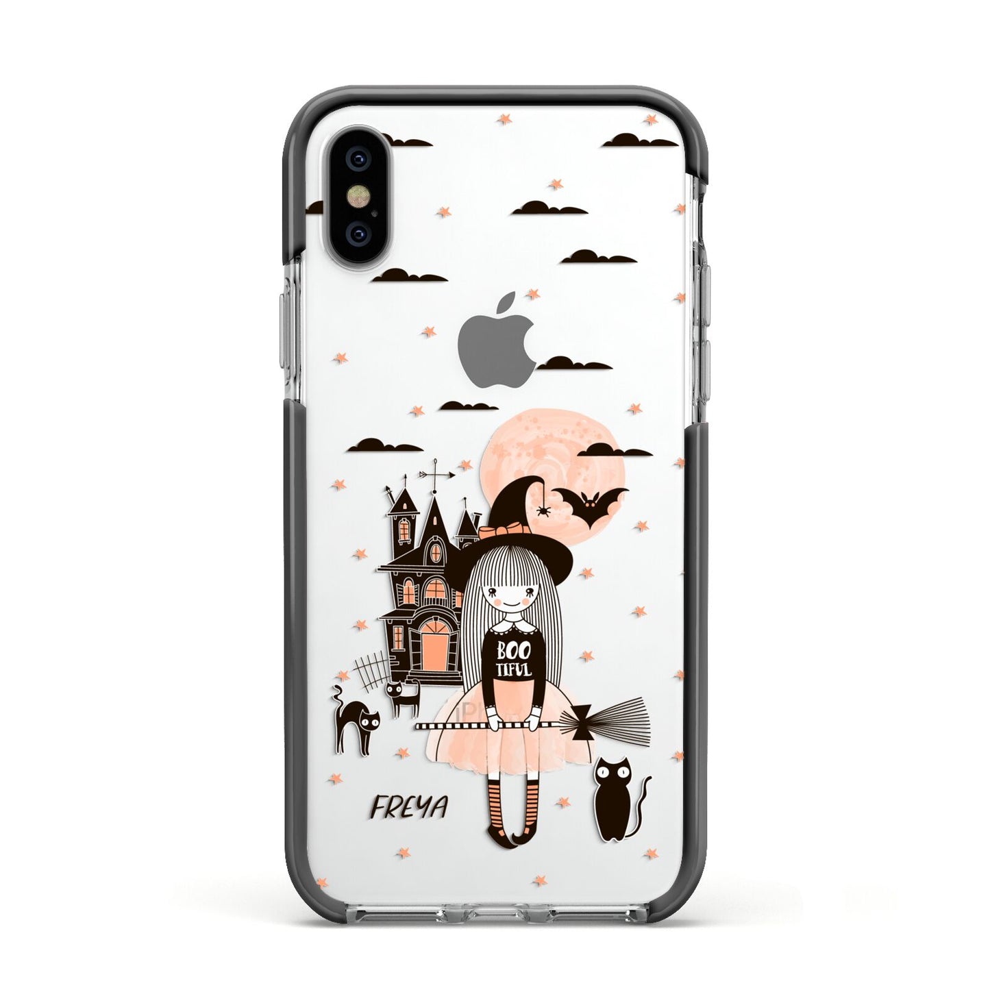 Girl Witch Apple iPhone Xs Impact Case Black Edge on Silver Phone