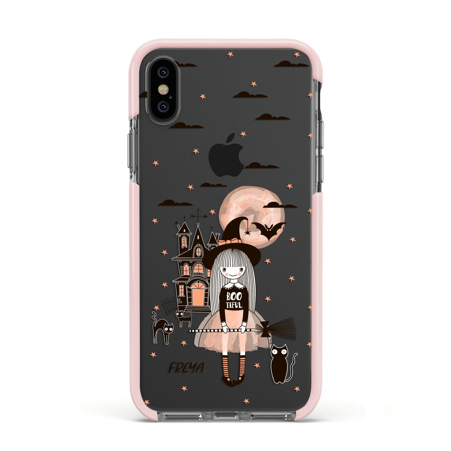 Girl Witch Apple iPhone Xs Impact Case Pink Edge on Black Phone