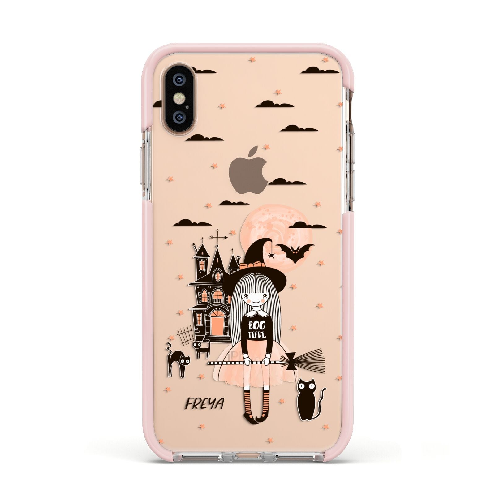 Girl Witch Apple iPhone Xs Impact Case Pink Edge on Gold Phone