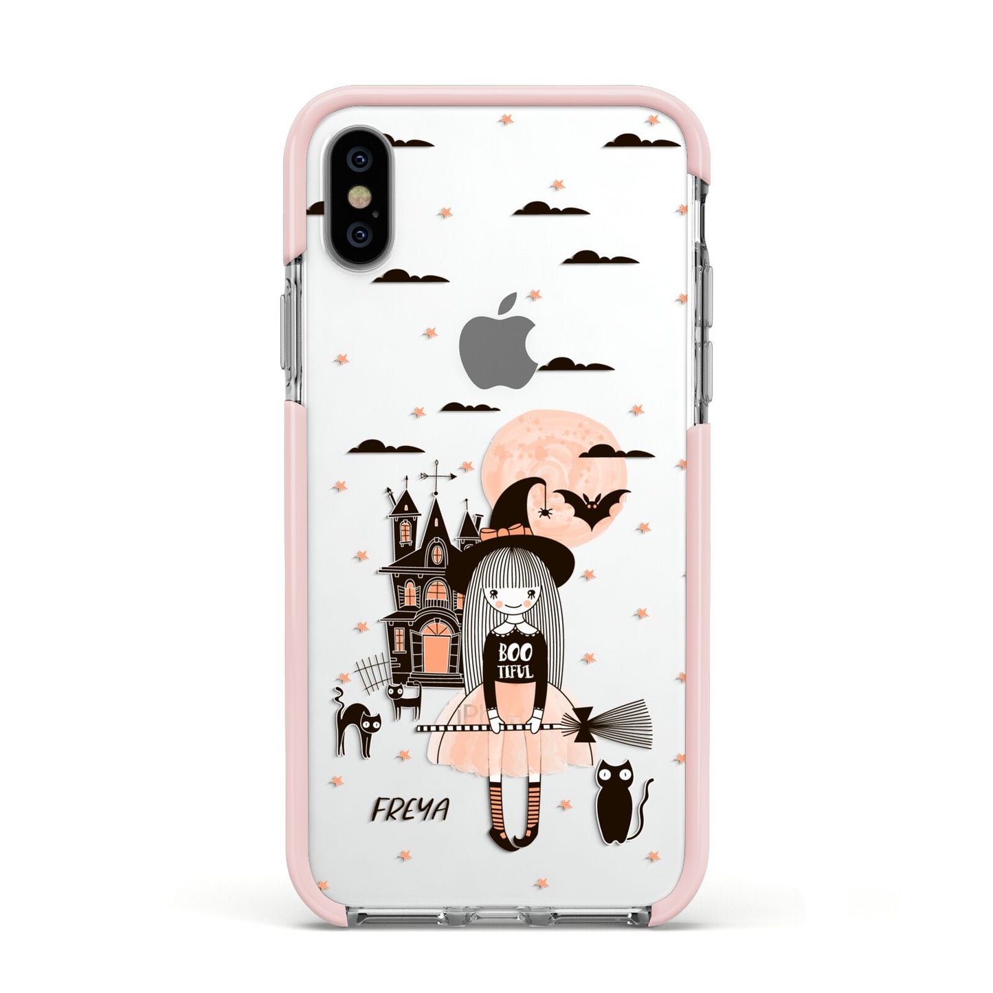 Girl Witch Apple iPhone Xs Impact Case Pink Edge on Silver Phone