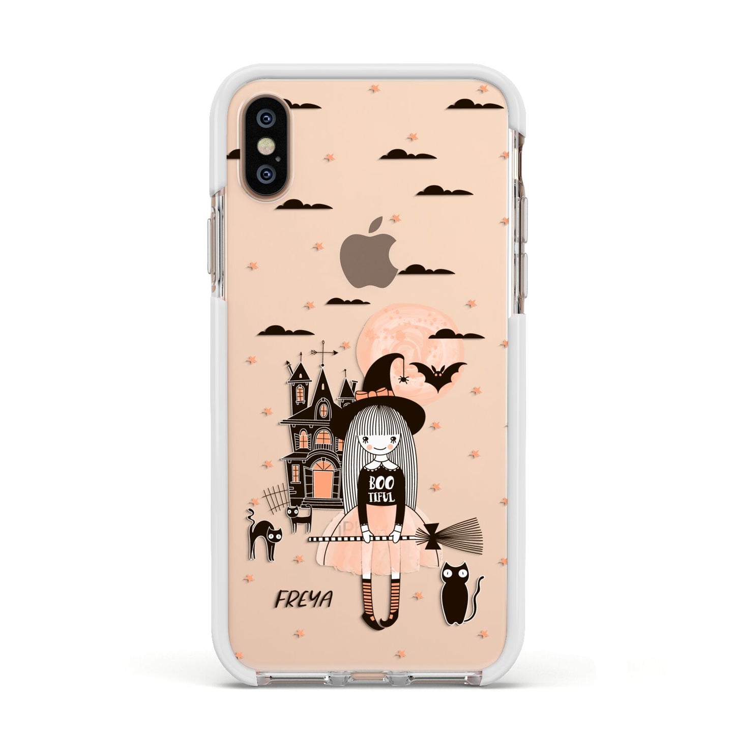 Girl Witch Apple iPhone Xs Impact Case White Edge on Gold Phone