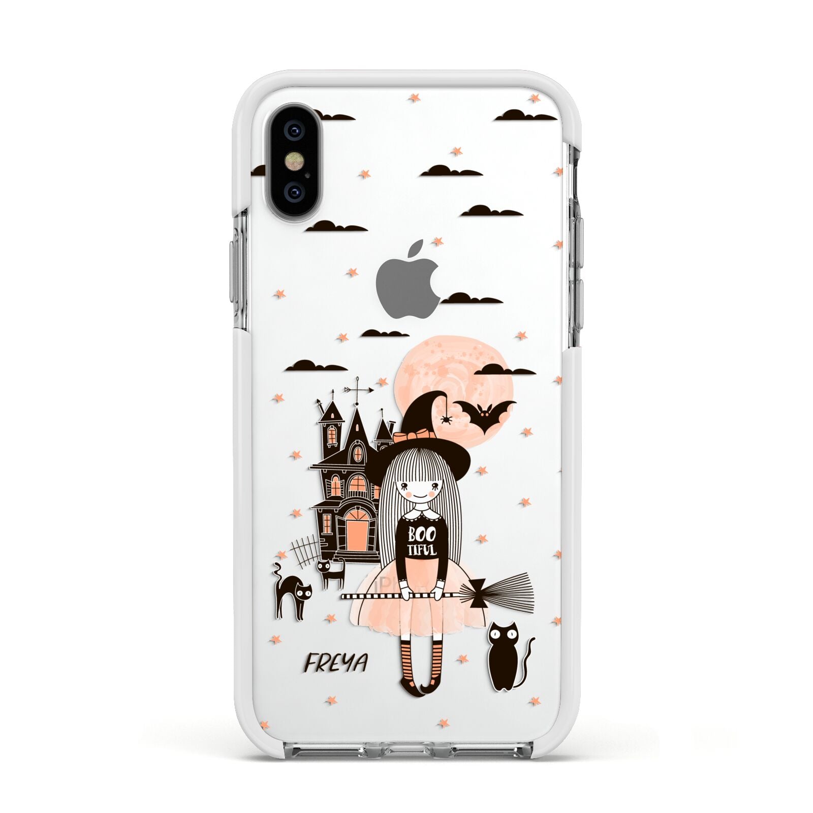Girl Witch Apple iPhone Xs Impact Case White Edge on Silver Phone