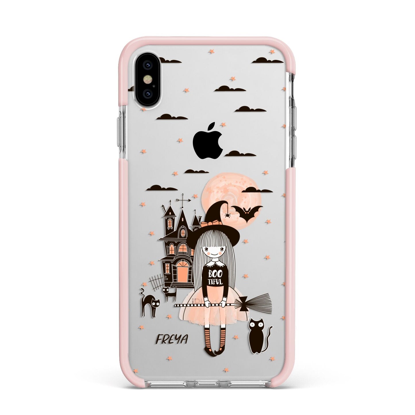 Girl Witch Apple iPhone Xs Max Impact Case Pink Edge on Silver Phone