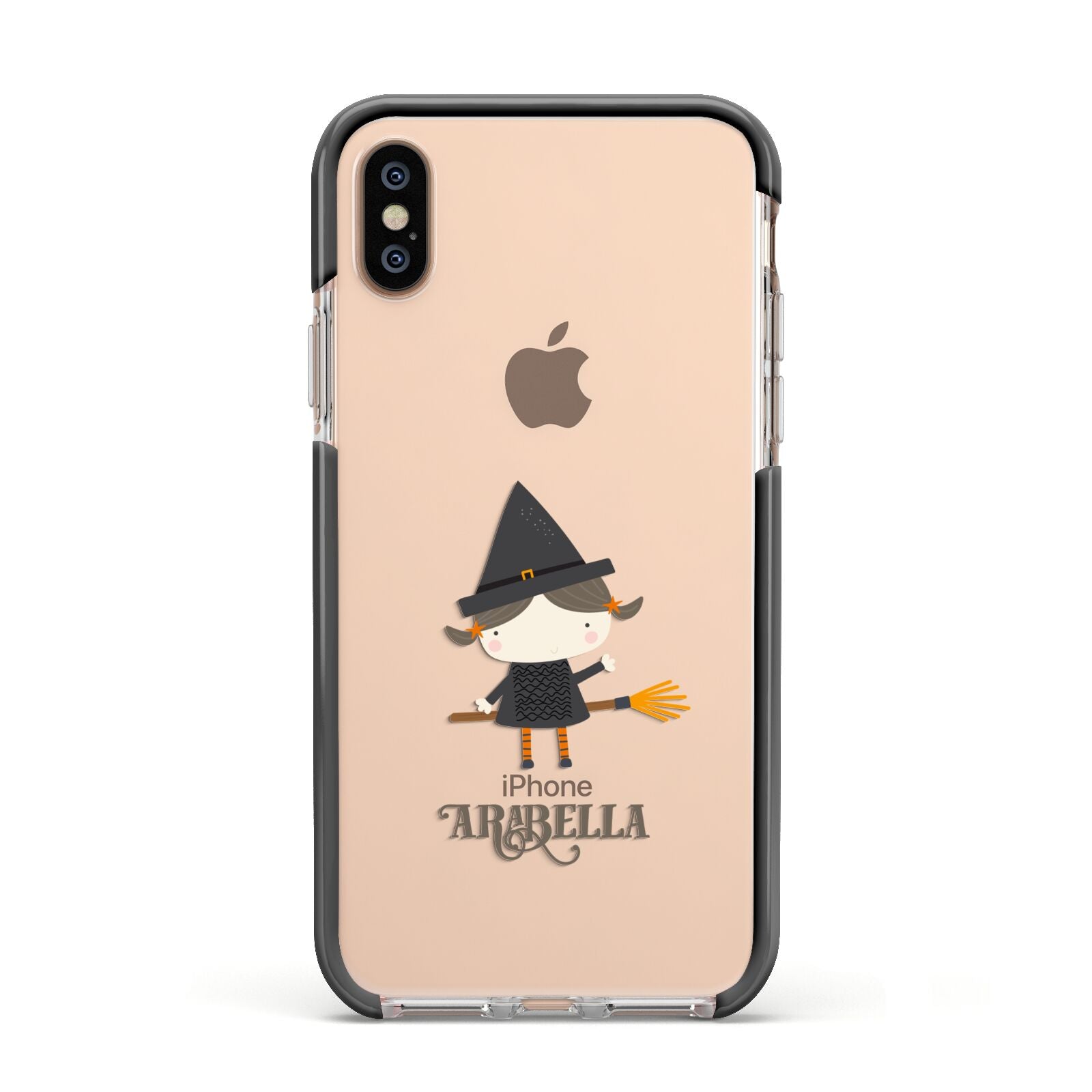 Girl Witch Personalised Apple iPhone Xs Impact Case Black Edge on Gold Phone