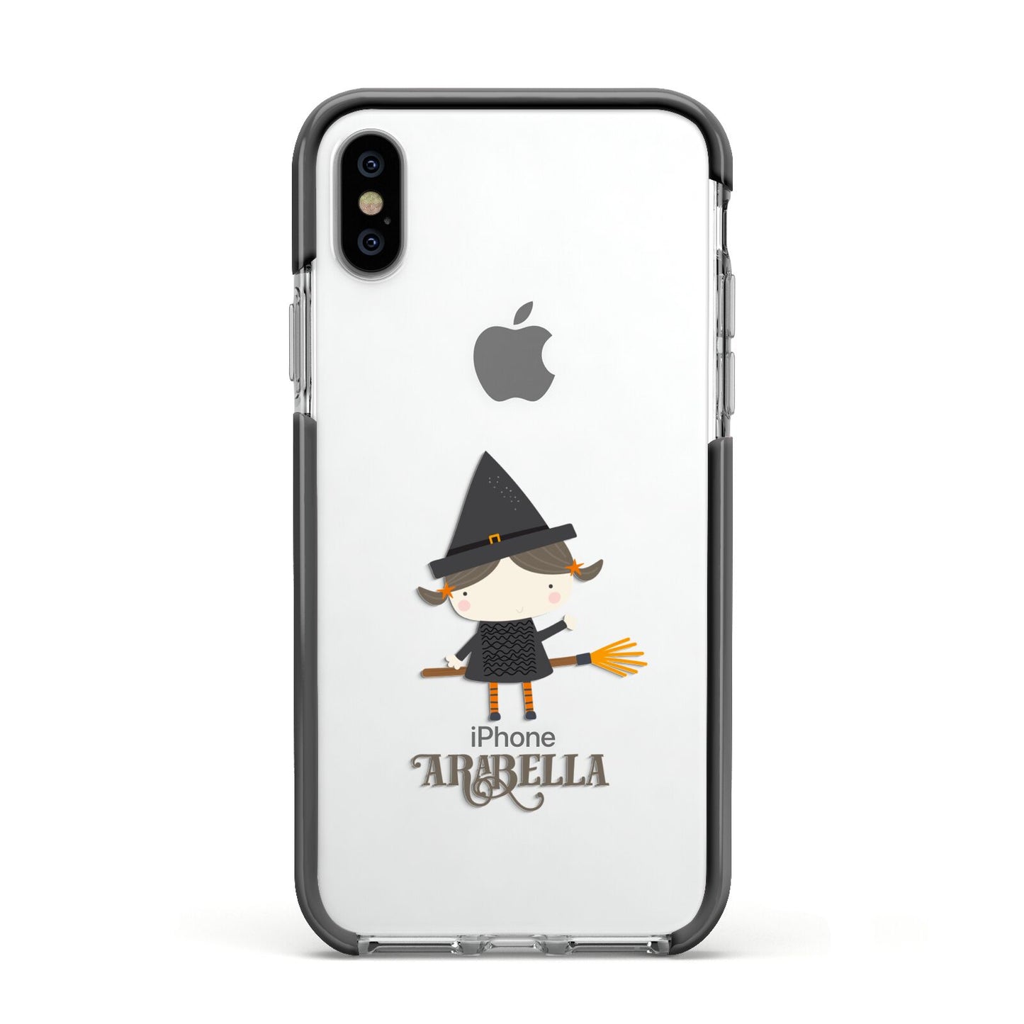Girl Witch Personalised Apple iPhone Xs Impact Case Black Edge on Silver Phone