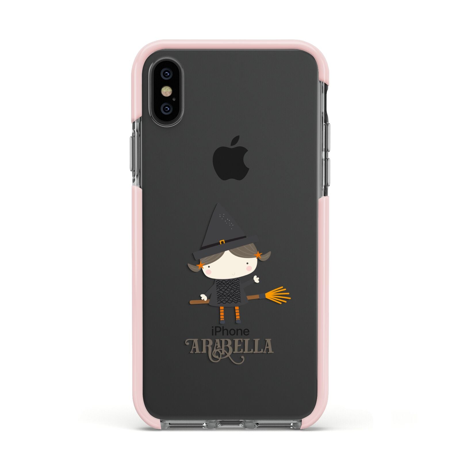 Girl Witch Personalised Apple iPhone Xs Impact Case Pink Edge on Black Phone