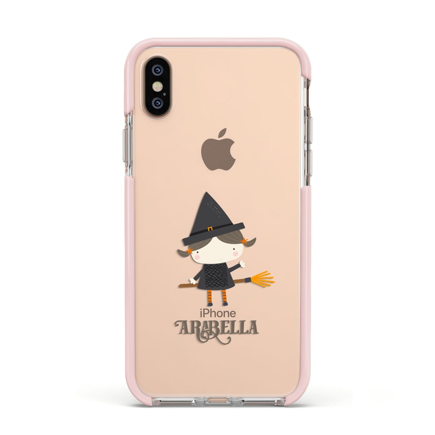 Girl Witch Personalised Apple iPhone Xs Impact Case Pink Edge on Gold Phone