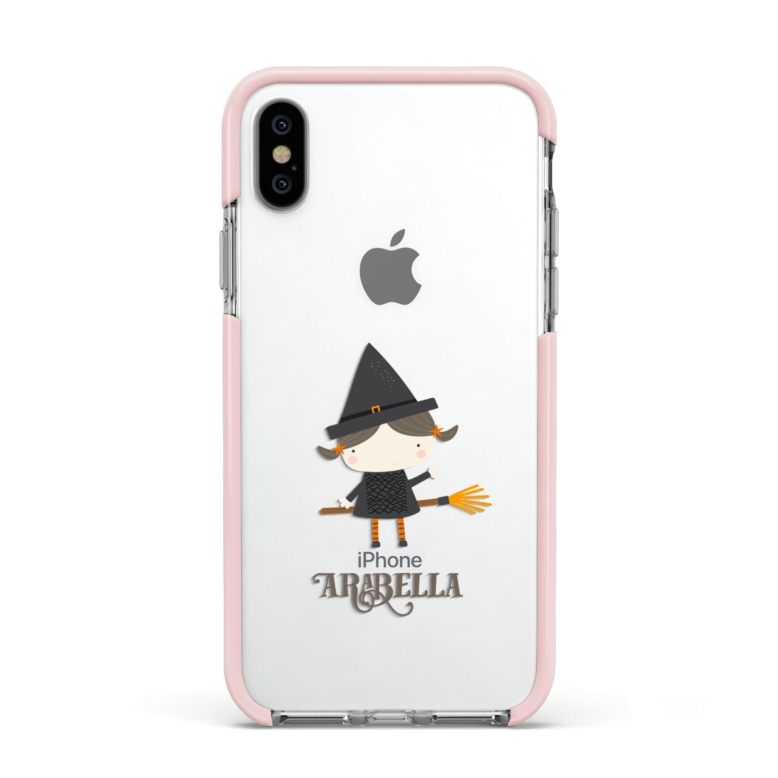 Girl Witch Personalised Apple iPhone Xs Impact Case Pink Edge on Silver Phone