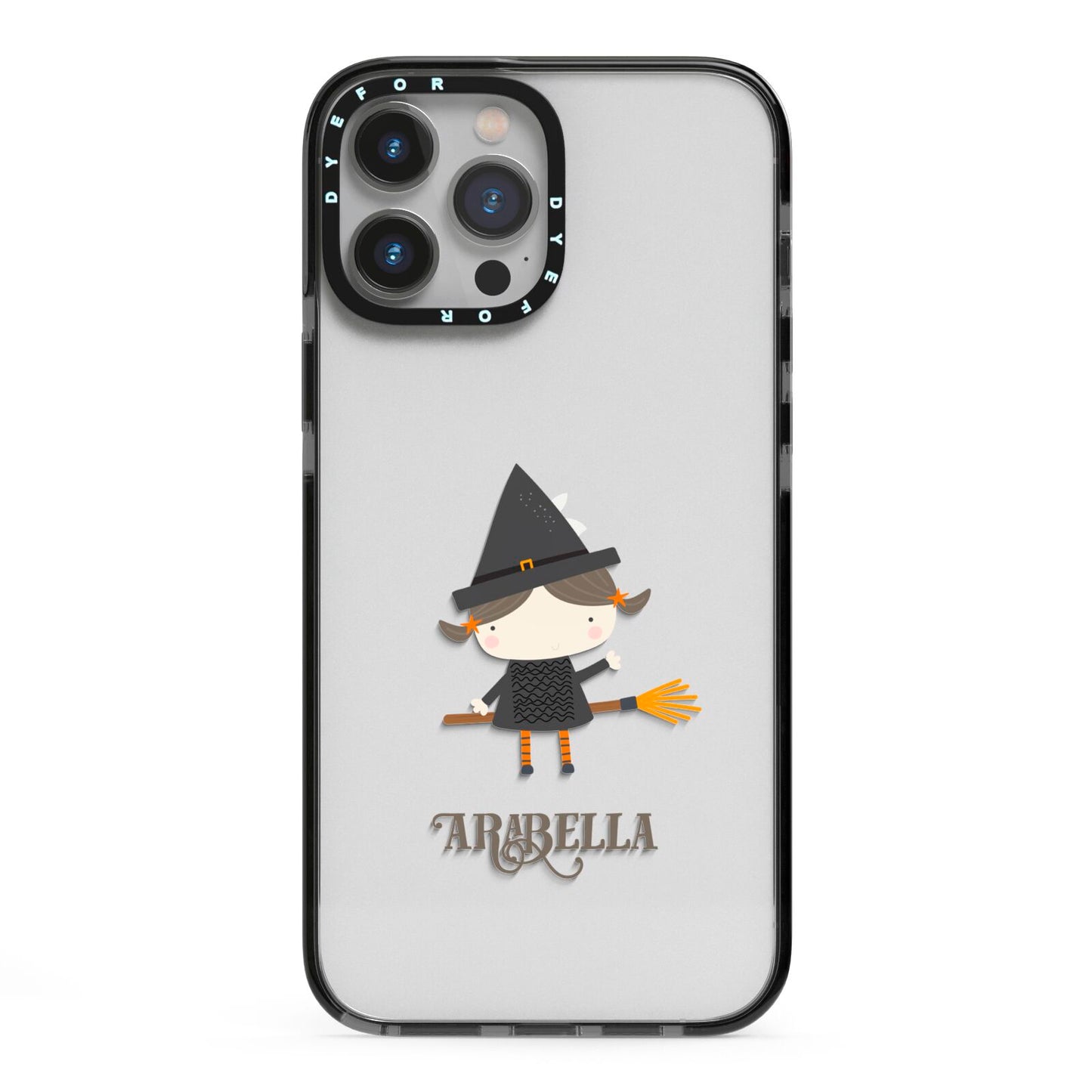 Girl Witch Personalised iPhone 13 Pro Max Black Impact Case on Silver phone