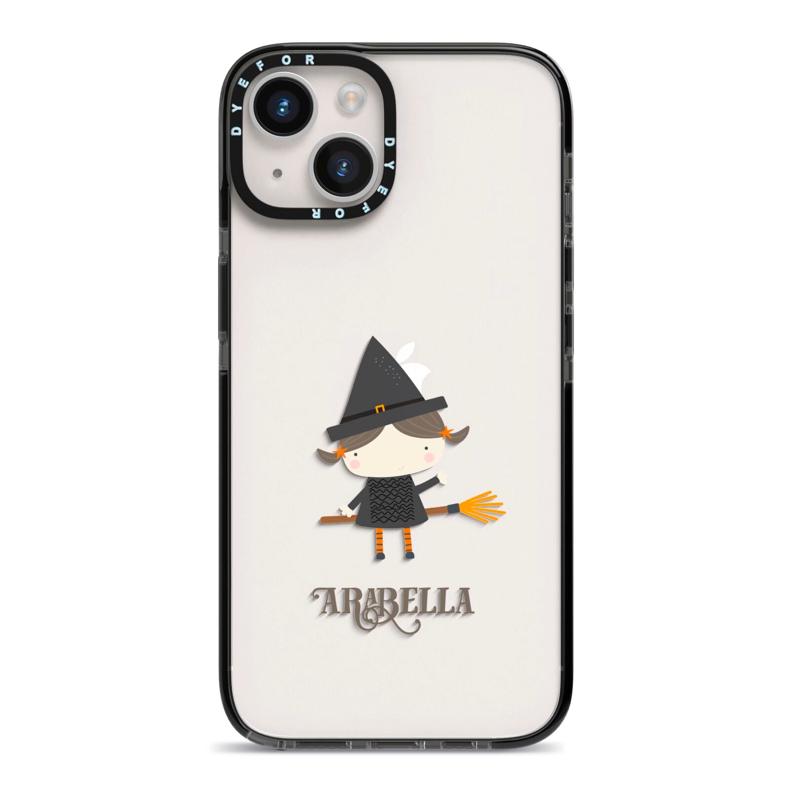 Girl Witch Personalised iPhone 14 Black Impact Case on Silver phone