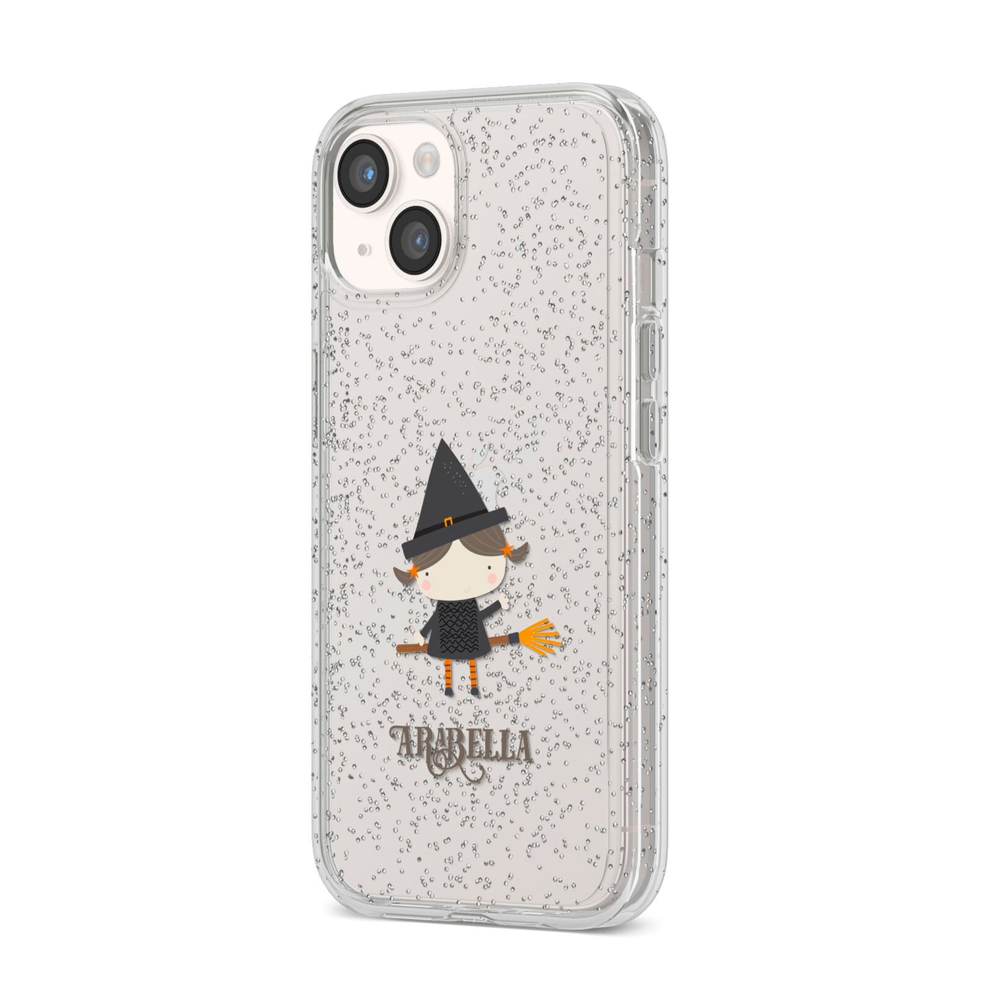 Girl Witch Personalised iPhone 14 Glitter Tough Case Starlight Angled Image