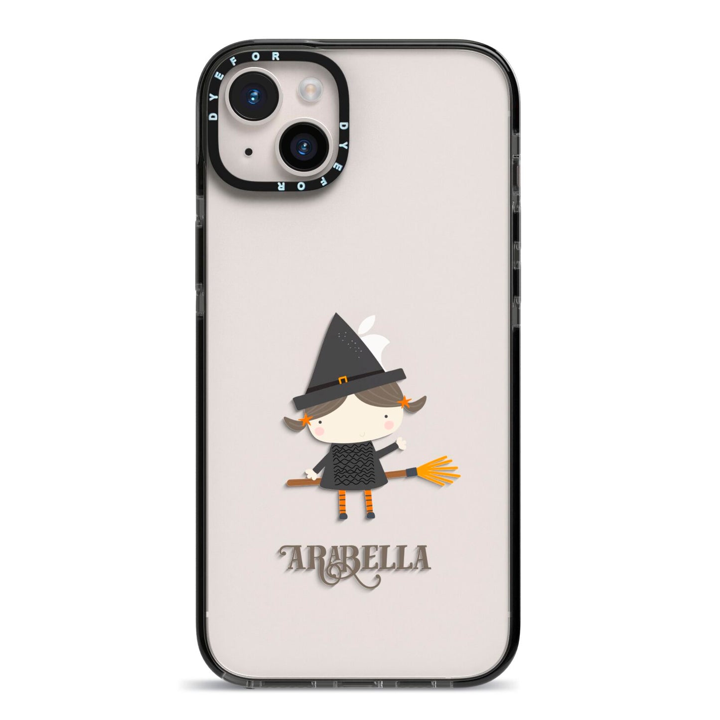 Girl Witch Personalised iPhone 14 Plus Black Impact Case on Silver phone