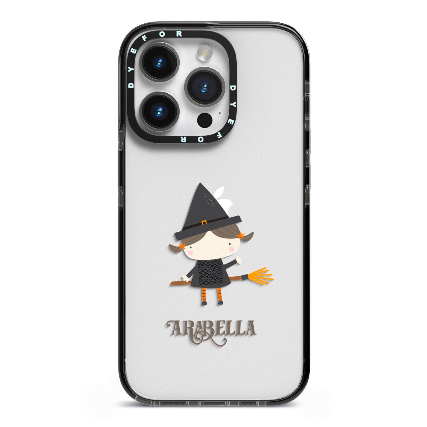 Girl Witch Personalised iPhone 14 Pro Black Impact Case on Silver phone