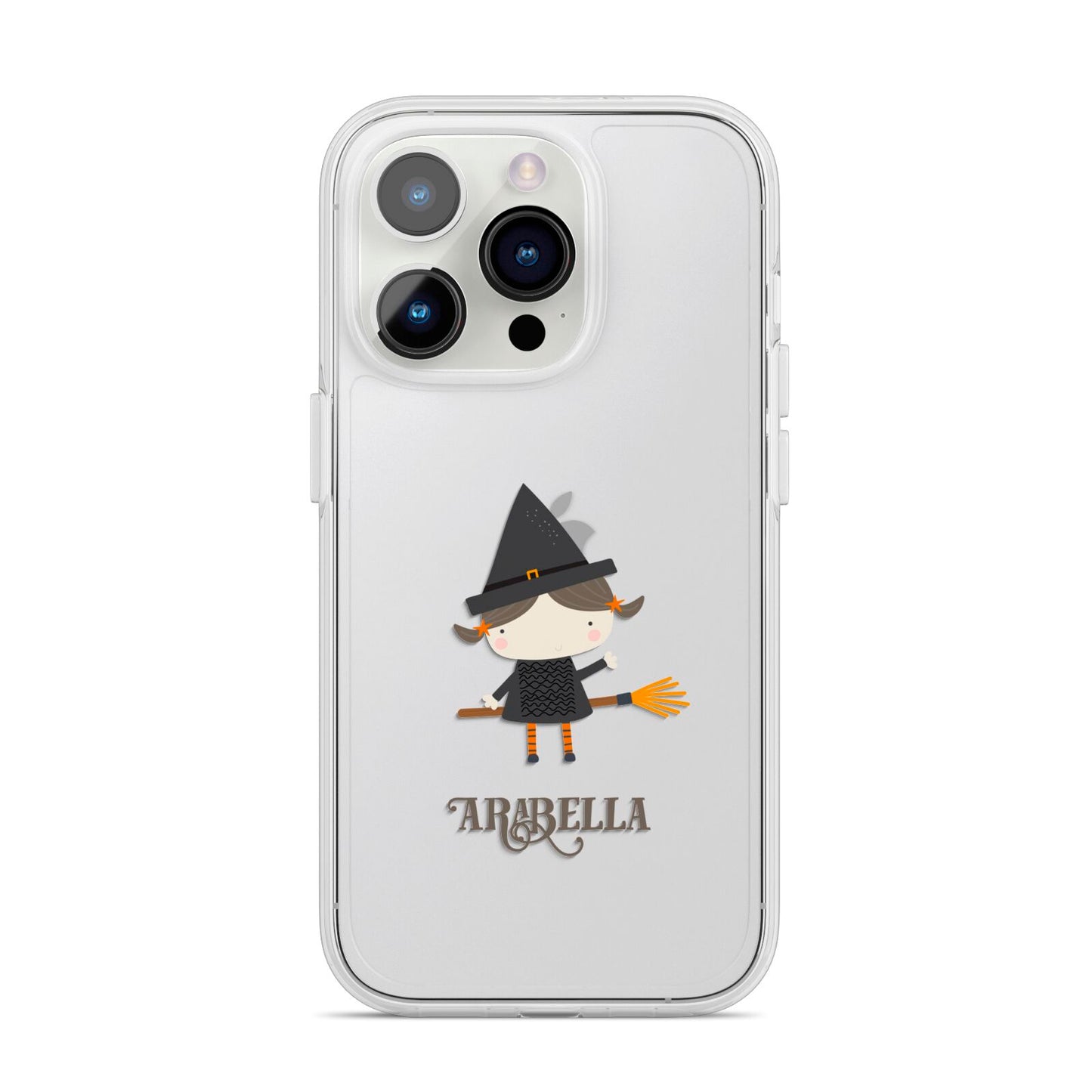 Girl Witch Personalised iPhone 14 Pro Clear Tough Case Silver