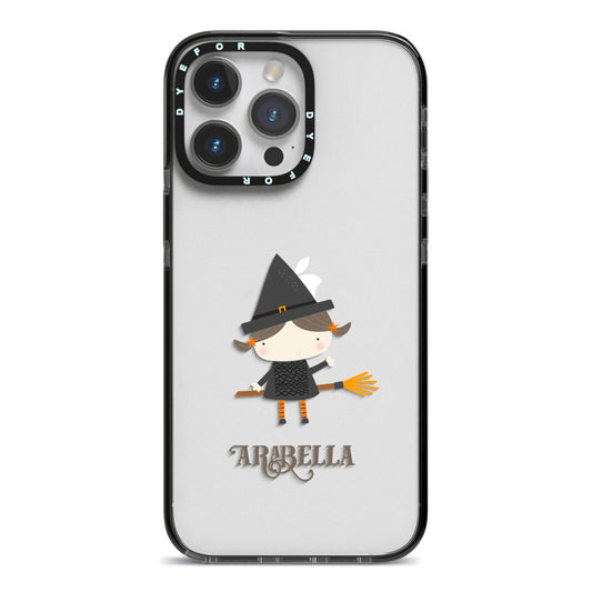 Girl Witch Personalised iPhone 14 Pro Max Black Impact Case on Silver phone