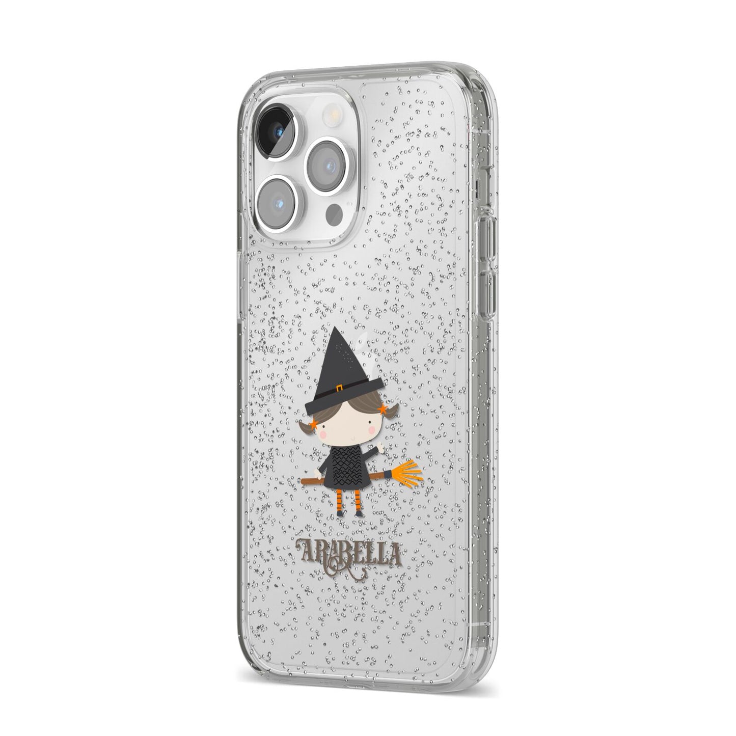 Girl Witch Personalised iPhone 14 Pro Max Glitter Tough Case Silver Angled Image