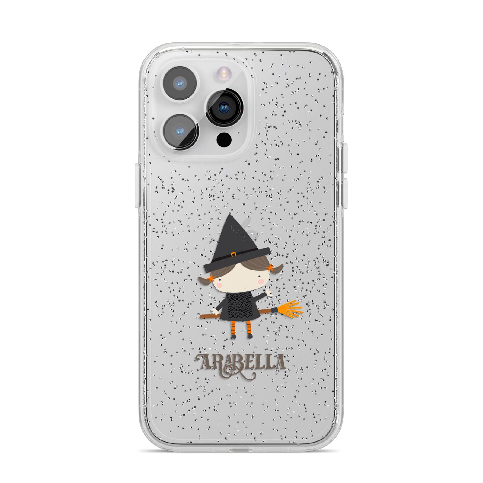 Girl Witch Personalised iPhone 14 Pro Max Glitter Tough Case Silver