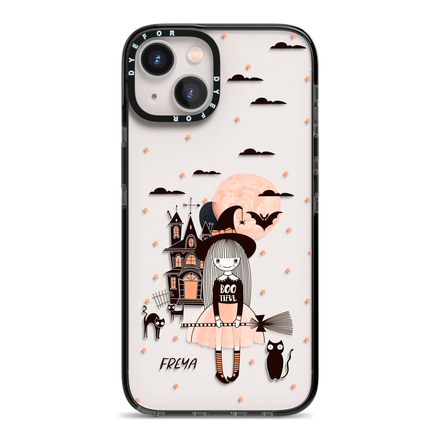 Girl Witch iPhone 13 Black Impact Case on Silver phone