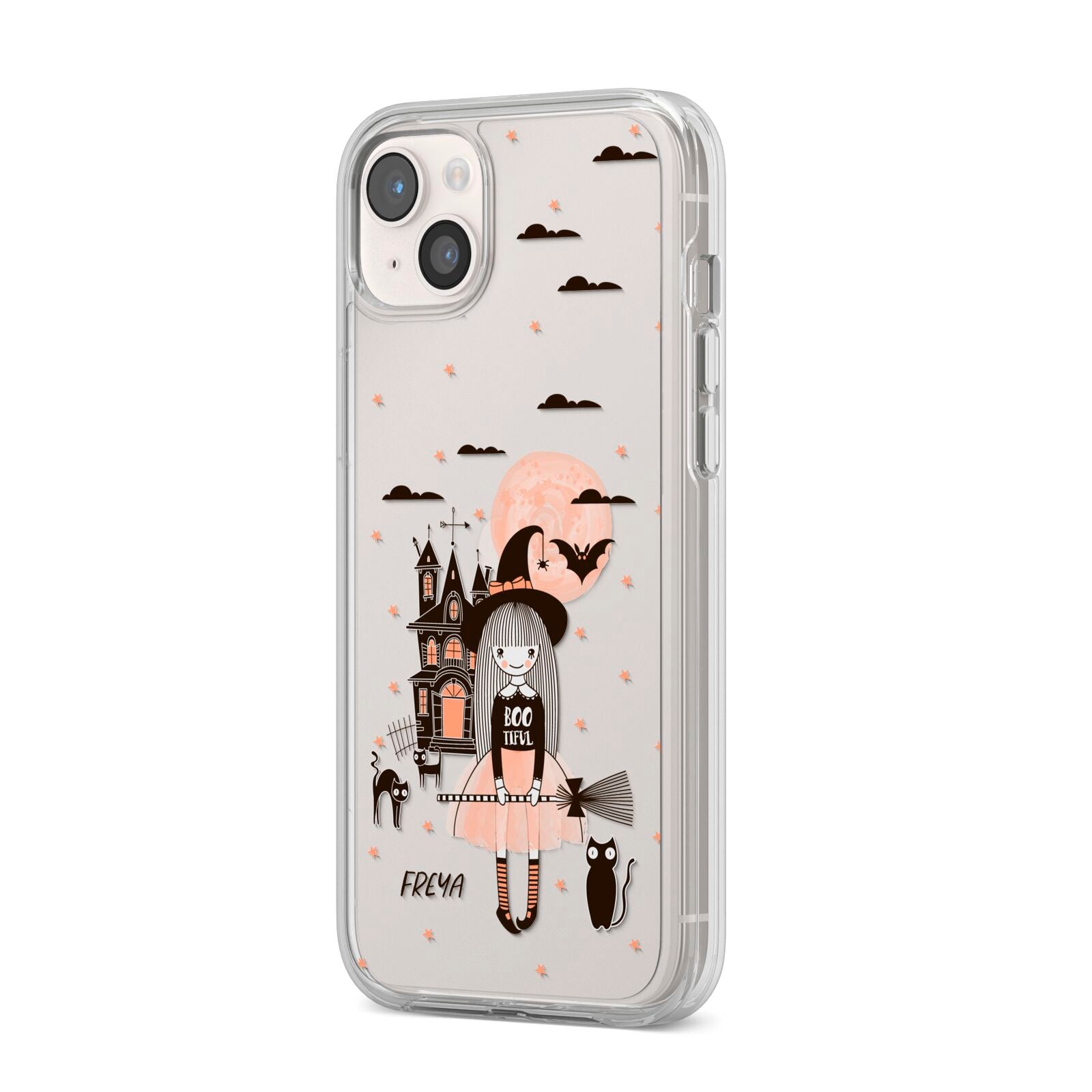 Girl Witch iPhone 14 Plus Clear Tough Case Starlight Angled Image